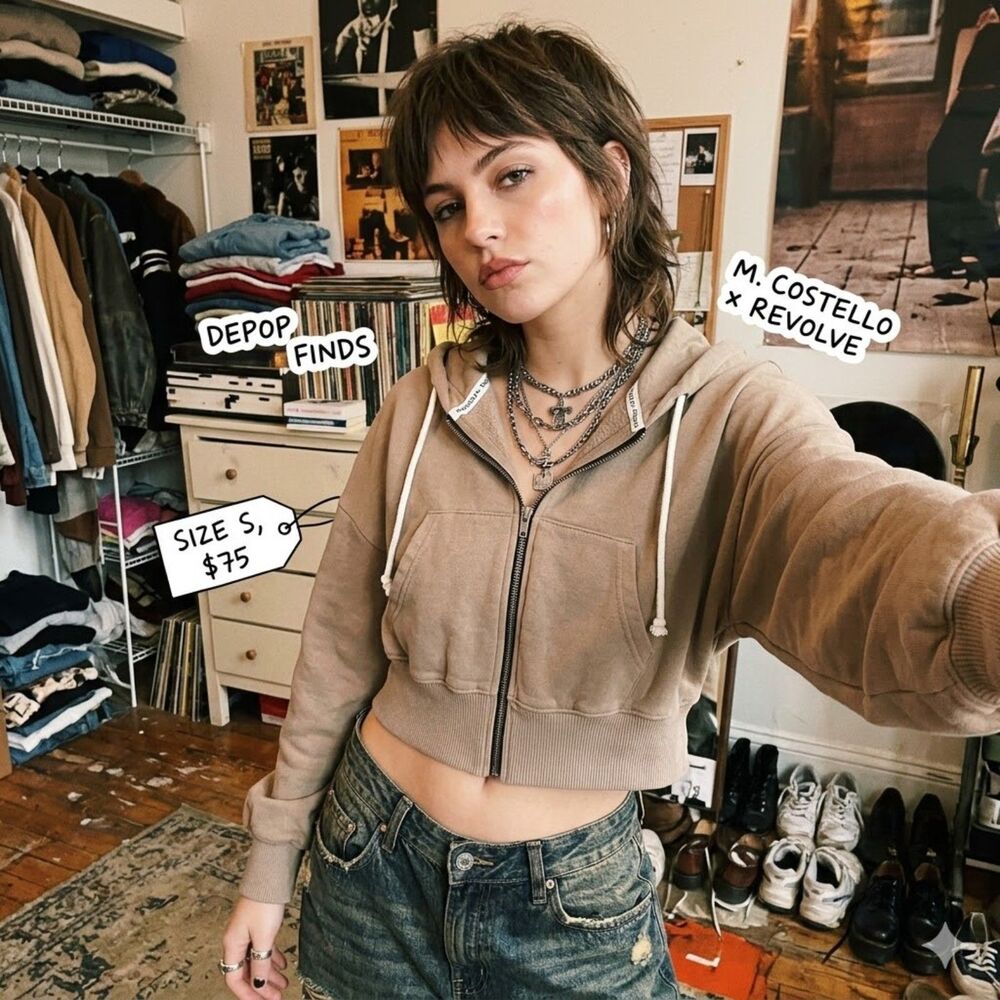 Michael Costello x Revolve Gray Cropped Full Zip Hoodie Top Women's Size Small